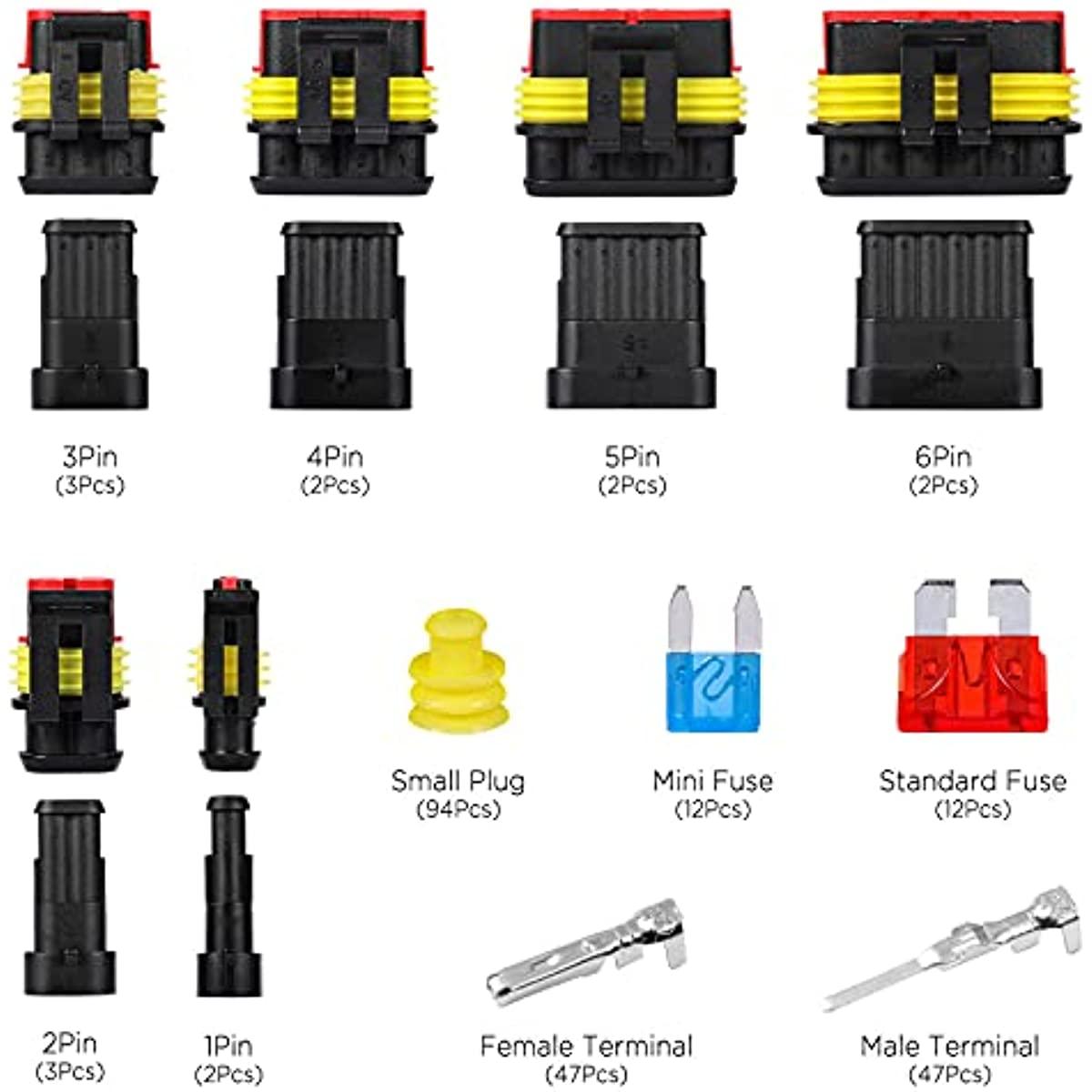 352Pieces Waterproof Wire Connectors Terminals - Automotive Motorcycle Car Truck Boat Electrical Connectors Plug Kit, 1 2 3 4 Pin Harness - KinglyDay