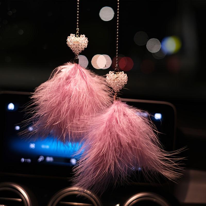 Car Heart Shape Hanging Pendant, Car Rearview Mirror Ornament For Women Charms Gift For Car Accessories - KinglyDay