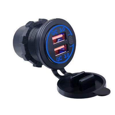 Quick Charge QC 3.0 36W Car Waterproof Dual USB Charger Socket With Switch Voltmeter For 12V/24 Motorcycle ATV Boat Truck - KinglyDay