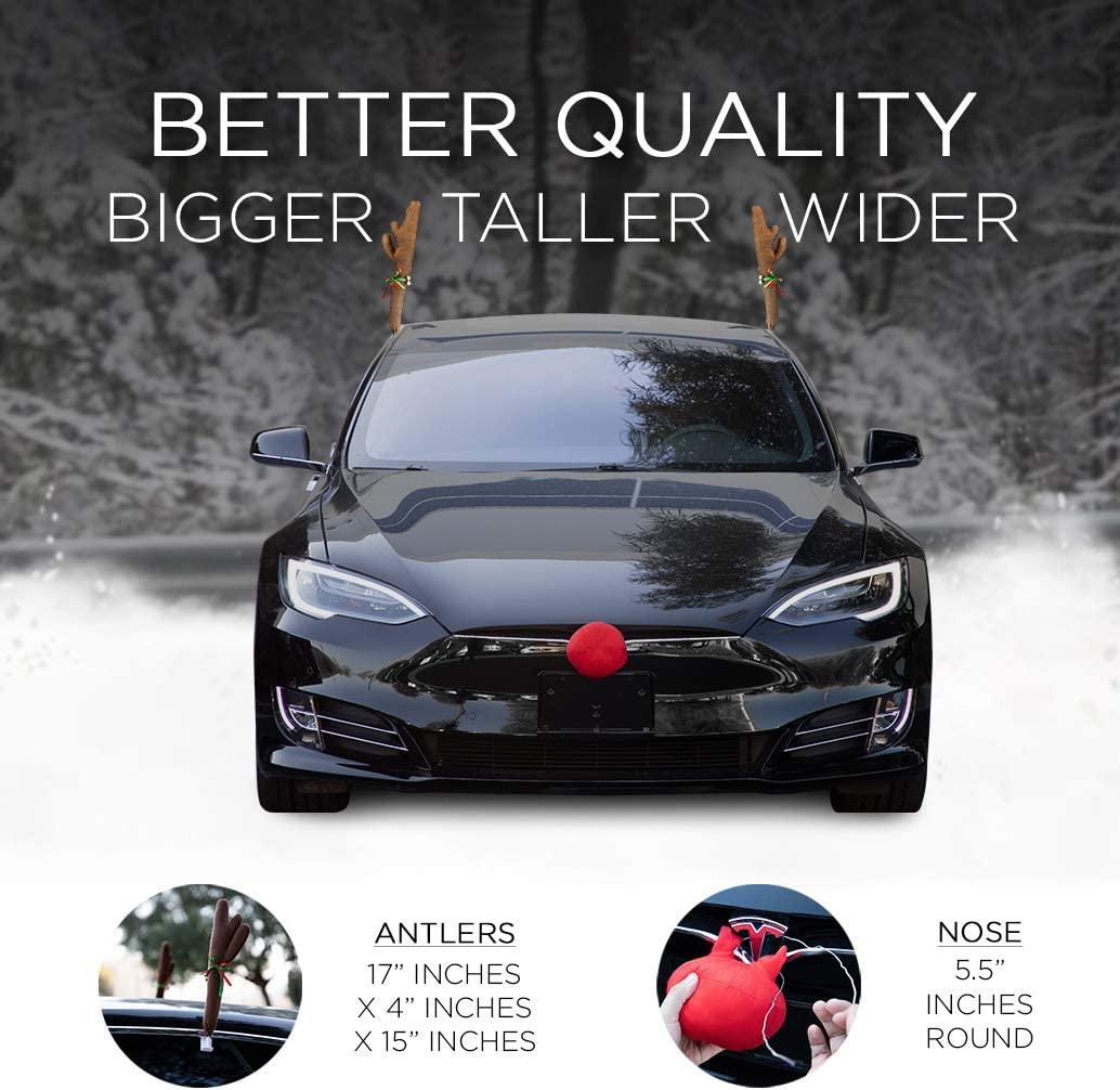 Kinglyday Car Reindeer Antlers Rudolph Red Nose Universal Fit Christmas Holiday - KinglyDay