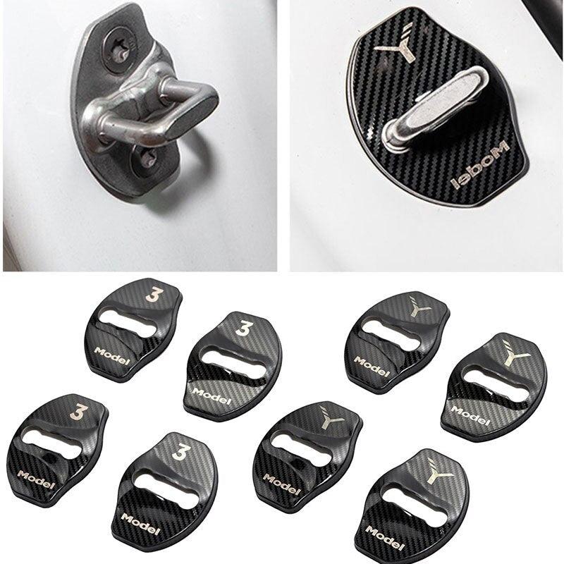 4Pcs Metal Car Door Lock Protect Buckle Covers Accessories For Tesla Model 3 Coil Roadster Model S Model Y Model X Decoration - KinglyDay