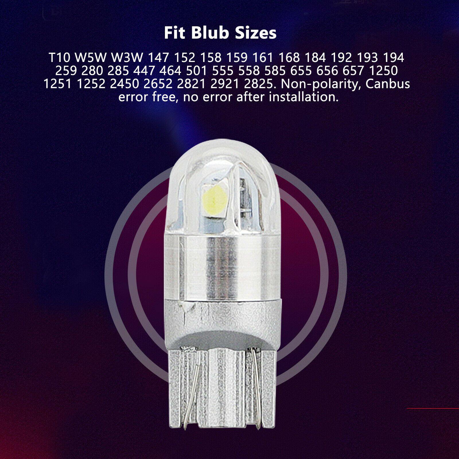 10PCS LED T10 194 168 W5W Canbus 4 Colors Dome License Side Marker Light Bulb 6000K - KinglyDay