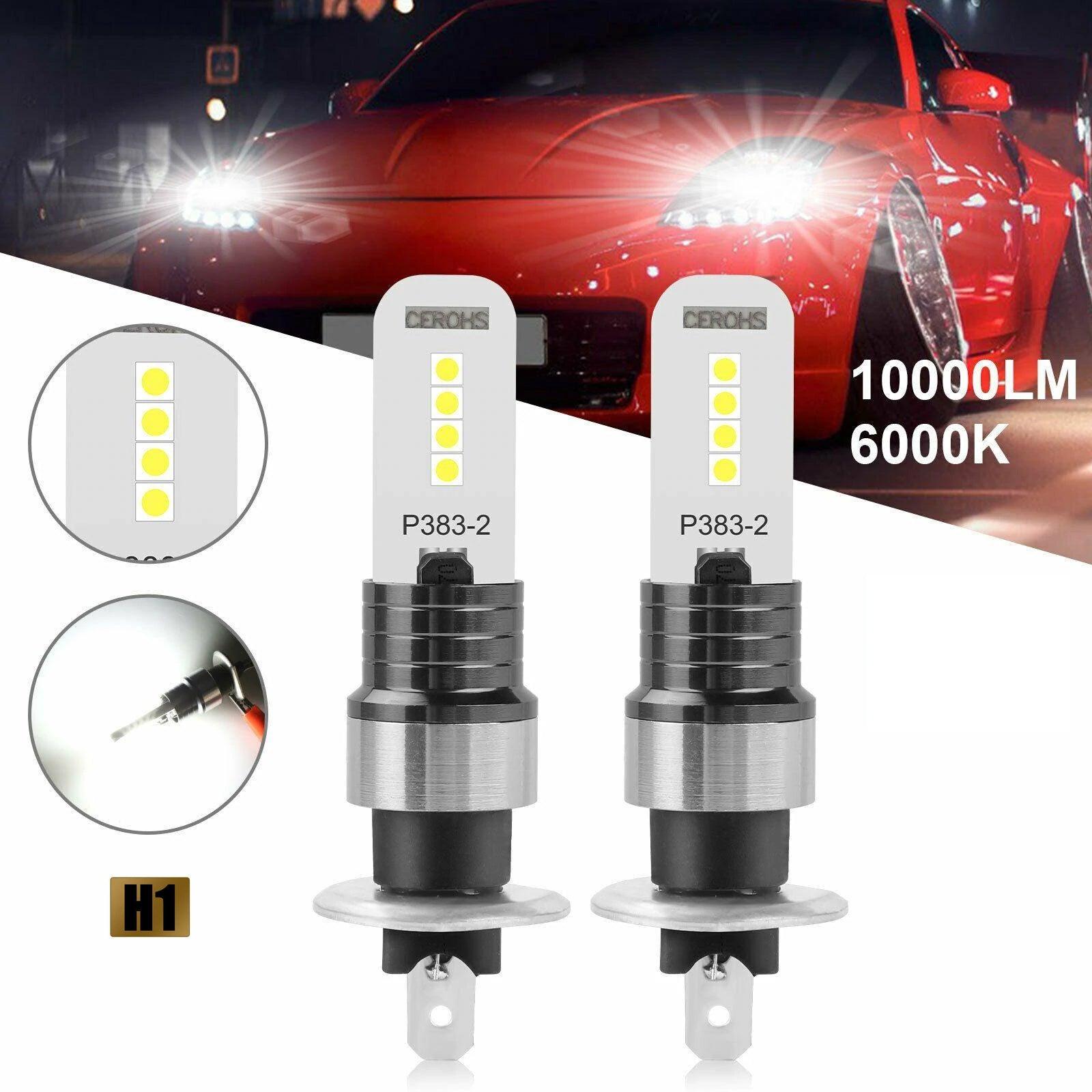 2X H1 Super Bright COB LED Fog Driving DRL Light Bulbs 100W 10000LM 6000K White - KinglyDay