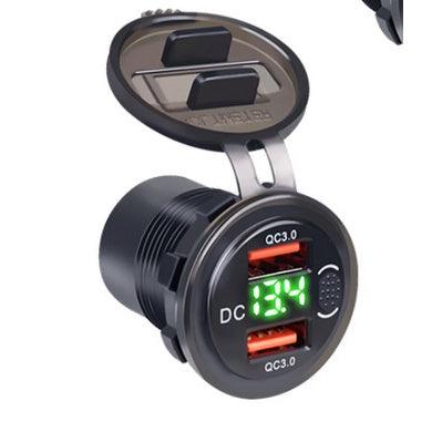 Quick Charge QC 3.0 36W Car Waterproof Dual USB Charger Socket With Switch Voltmeter For 12V/24 Motorcycle ATV Boat Truck - KinglyDay