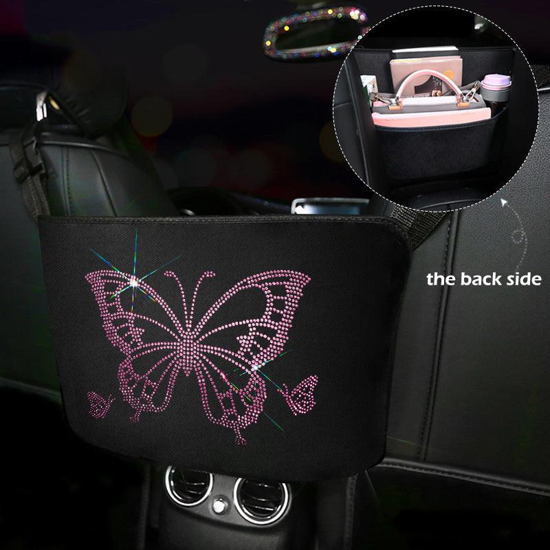 Bling Crystal Car Organizer, Car Handbag Holder Bling Rhinestone Seat Back Hanging Storage Bag Car Trash Pouch Car Accessories For Women Girls - KinglyDay