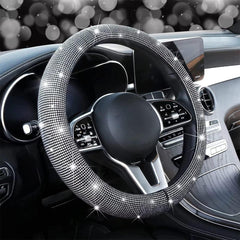 ArtificialCrystal Diamond Steering Wheel Cover Safe And Non Slip Bling Car Accessory, Universal Bling Steering Wheel Cover For Women(White) - KinglyDay