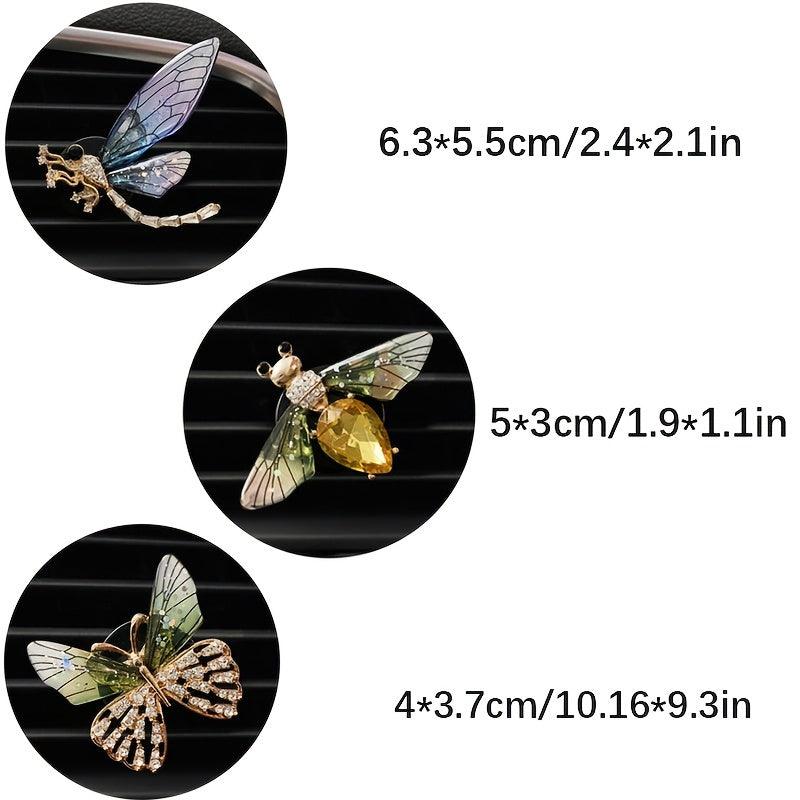 Bling Rhinestone Bee Drangonfly Air Fresheners Clips For Car Interior Decor, Car Air Vent Diffuser Clip For Women - KinglyDay