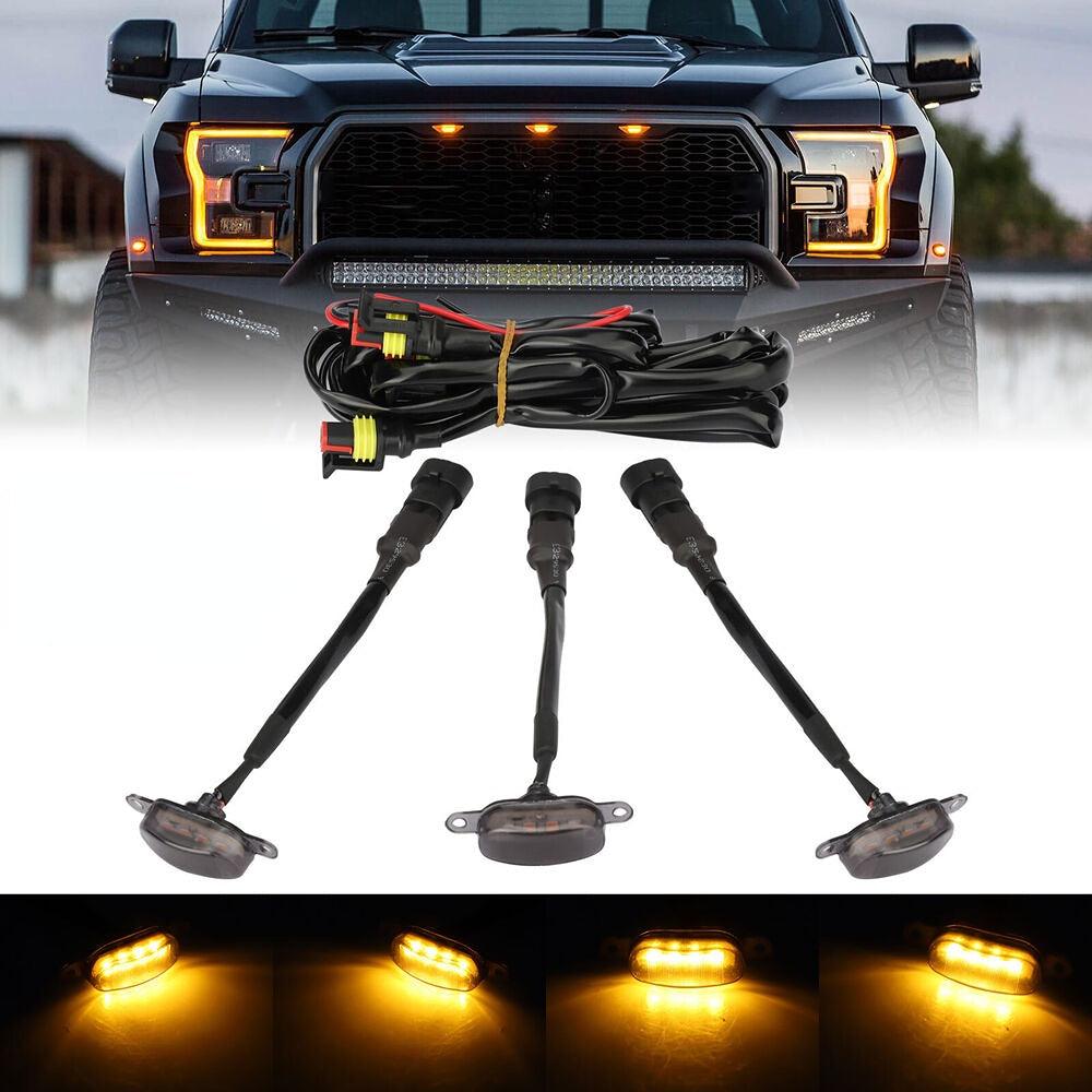 3PCS Raptor Style Smoked Lens Amber LED Front Grille Running Lights For Ford F150 - KinglyDay