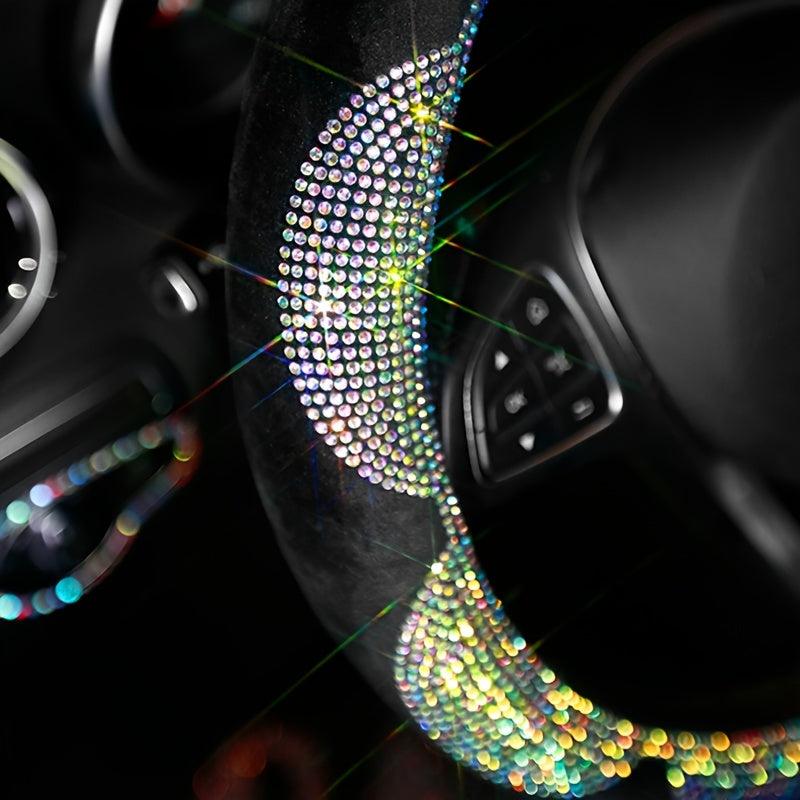 Flower Crystal Colorful Rhinestone Car Steering Wheel Cover, Universal 15 Inch Anti-Slip Bling Car Steering Wheel Protector Car Accessories For Women - KinglyDay