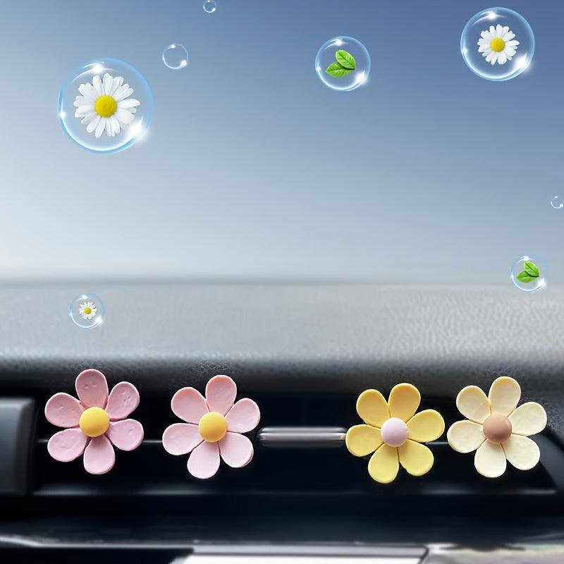 4pcs Car Air Vent Clip Aromatherapy, Cute Cartoon Flowers Shape Car Air Freshener Fragrance Diffuser Car Interior Decorations Car Accessories Women - KinglyDay