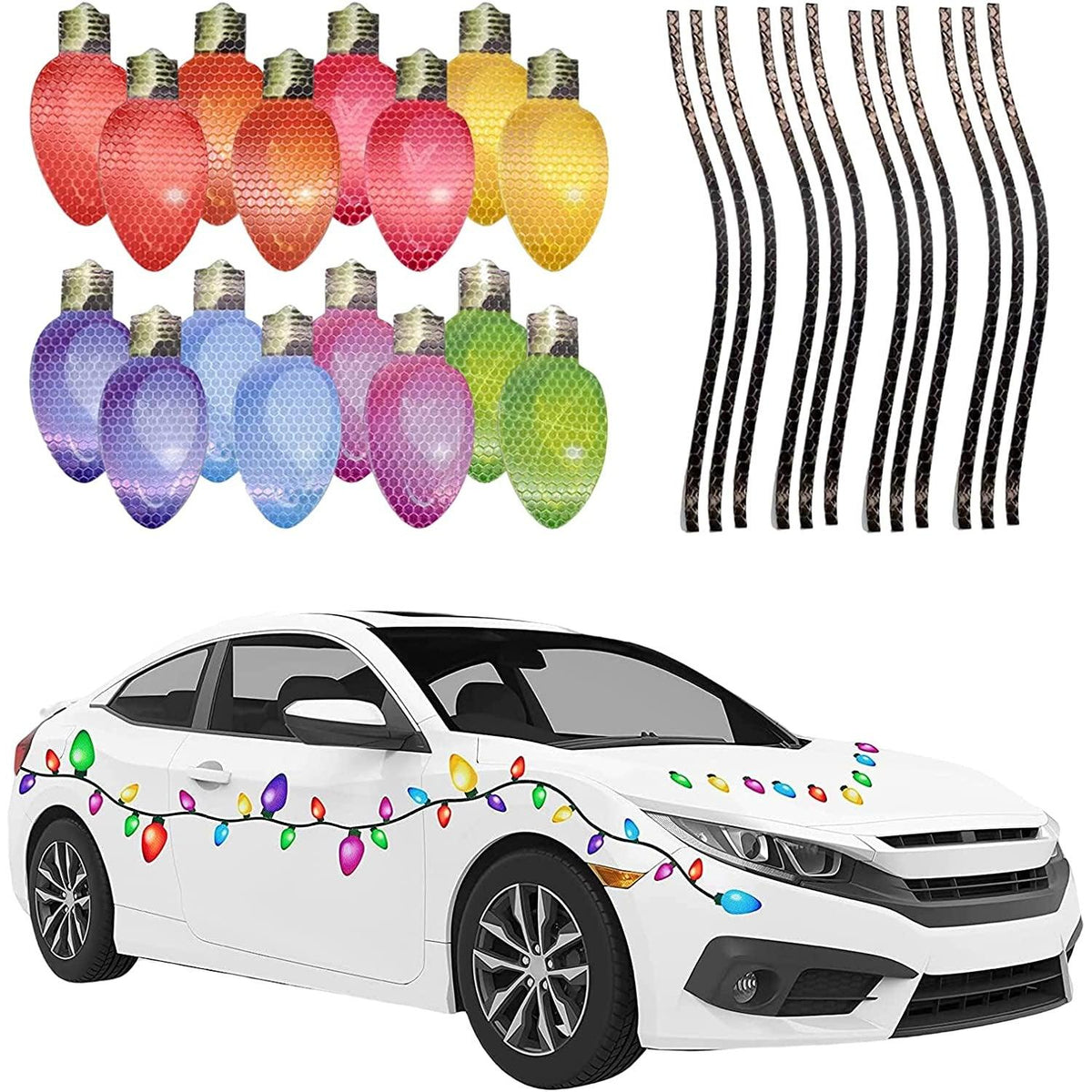 Kinglyday Reflective Light Bulb Magnet Decorations,Reflective Bulb Magnets,Magnetic Reflective Christmas Lights for Car,Car Christmas Light Decals - KinglyDay