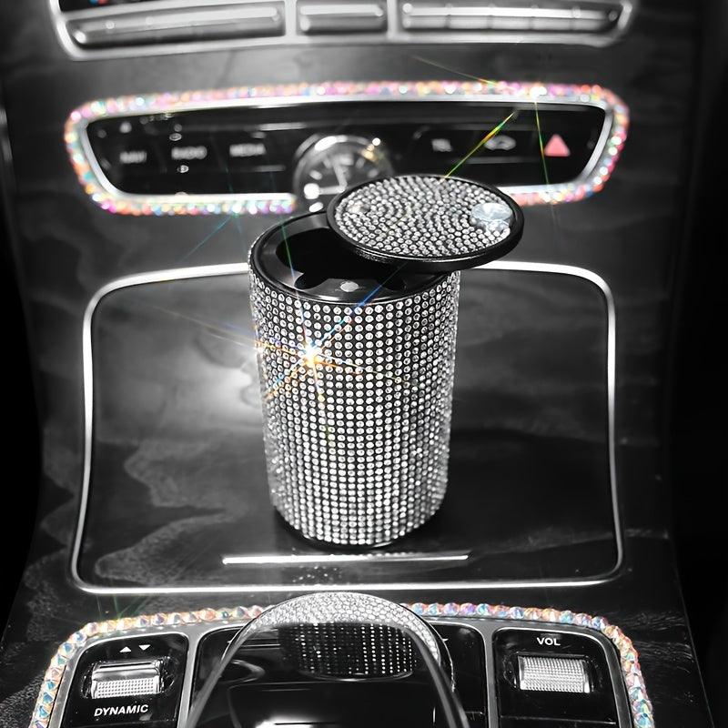 Crystal Rhinestone Car Ashtray, Artificial Diamond Metal Ashtray Auto Interior Decor Accessories Universal For Girl Women - KinglyDay