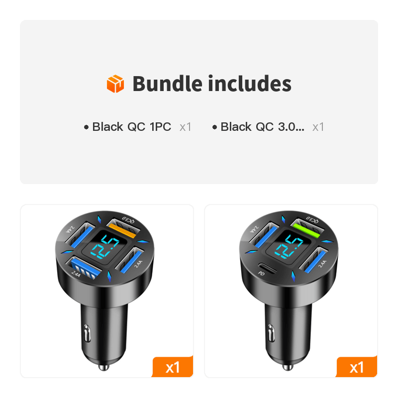 66W 4 Ports USB PD Quick Car Adapter Charger QC3.0 Type C,In-Car Adapter Fast Charging - KinglyDay