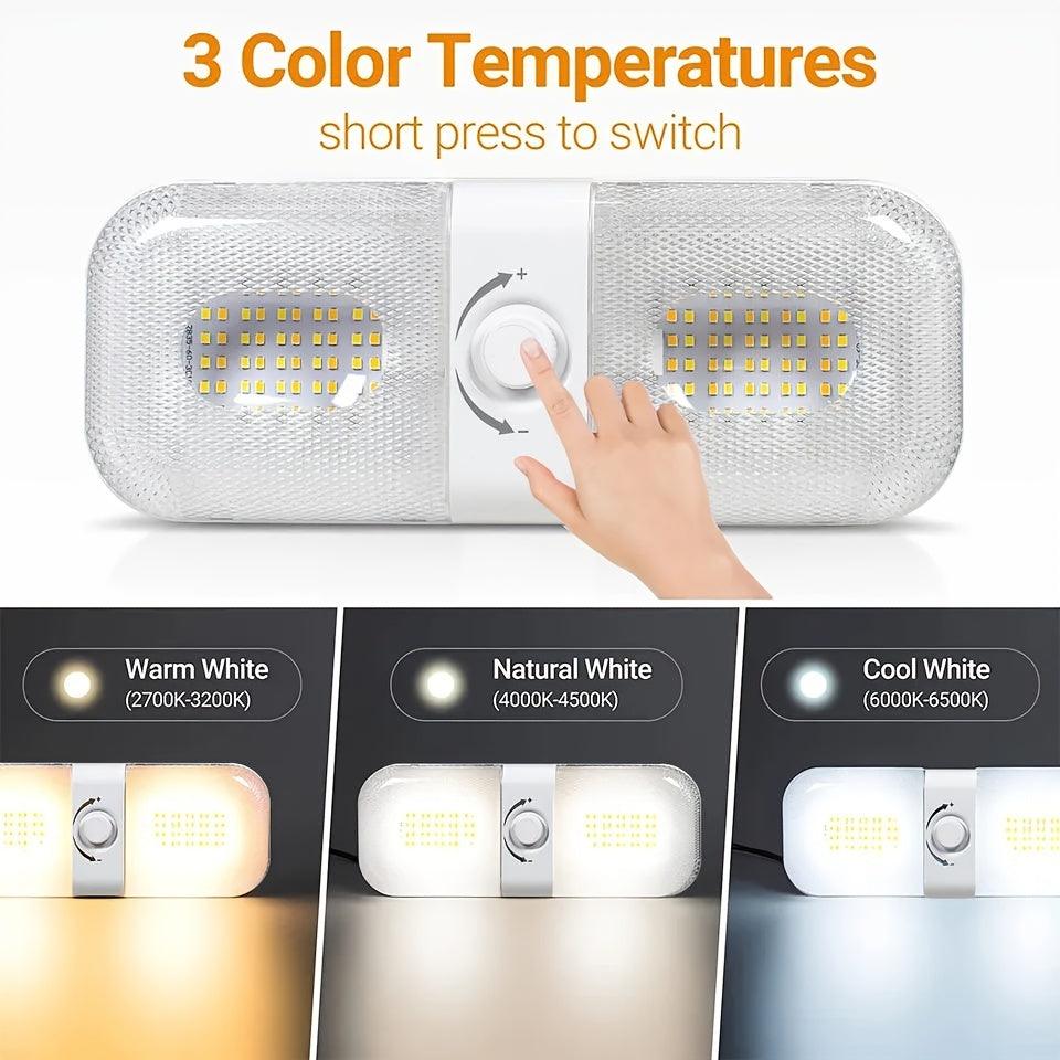 2Pcs RV Lights, Interior 1700LM 3 Color TEM Warm Cool Natural White Camper Lights Dimmable 12v-24v Led Lights Fixture Ceiling Dome Light Switch For RV - KinglyDay