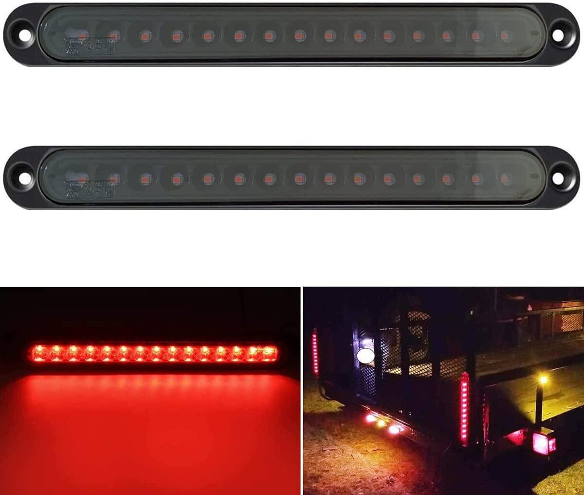 2 Pack 10" 15 LED Trailer Brake Tail Light Bar Stop Turn Tail Lights Assembly Identification Clearance Strip Red Light Waterproof for Truck RV UTV ATV Duty Marine Boats Trucks Pickups - KinglyDay