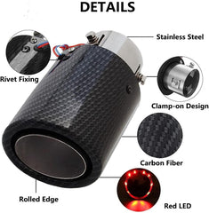 Kinglyday Red Flame Led Exhaust Muffler Tip Carbon Fiber Racing Automobile Car Tail Pipe Light 2.5 Inch Inlet 4 Inch Outlet - KinglyDay