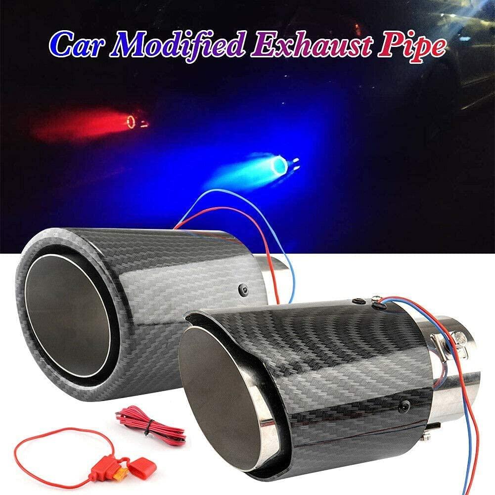 Kinglyday Red Flame Led Exhaust Muffler Tip Carbon Fiber Racing Automobile Car Tail Pipe Light 2.5 Inch Inlet 4 Inch Outlet - KinglyDay