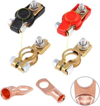 Kinglyday 8Pcs Copper Battery Terminals Negative and Positive Car Battery Cable Terminal Clamps Connectors with Heavy Duty Copper Ring Terminal Assortment Kit for Car Van Carts - KinglyDay