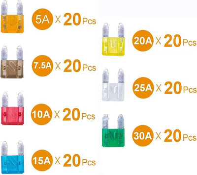 140Pcs - Kinglyday Car Mini Blade ATM Fuse Assortment, 5A 7.5A 10A 15A 20A 25A 30A Mini Fuse - KinglyDay