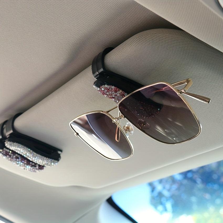 Rhinestone Crystal Glasses Clip Car Sun Visor Glasses Bracket For Woman Glasses Holder Auto Interior Accessories - KinglyDay