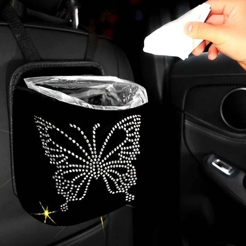 Bling Crystal Car Organizer Seat Back Bag Hanging Trash Big Capacity Butterfly Rhinestone Women Car Accessories - KinglyDay