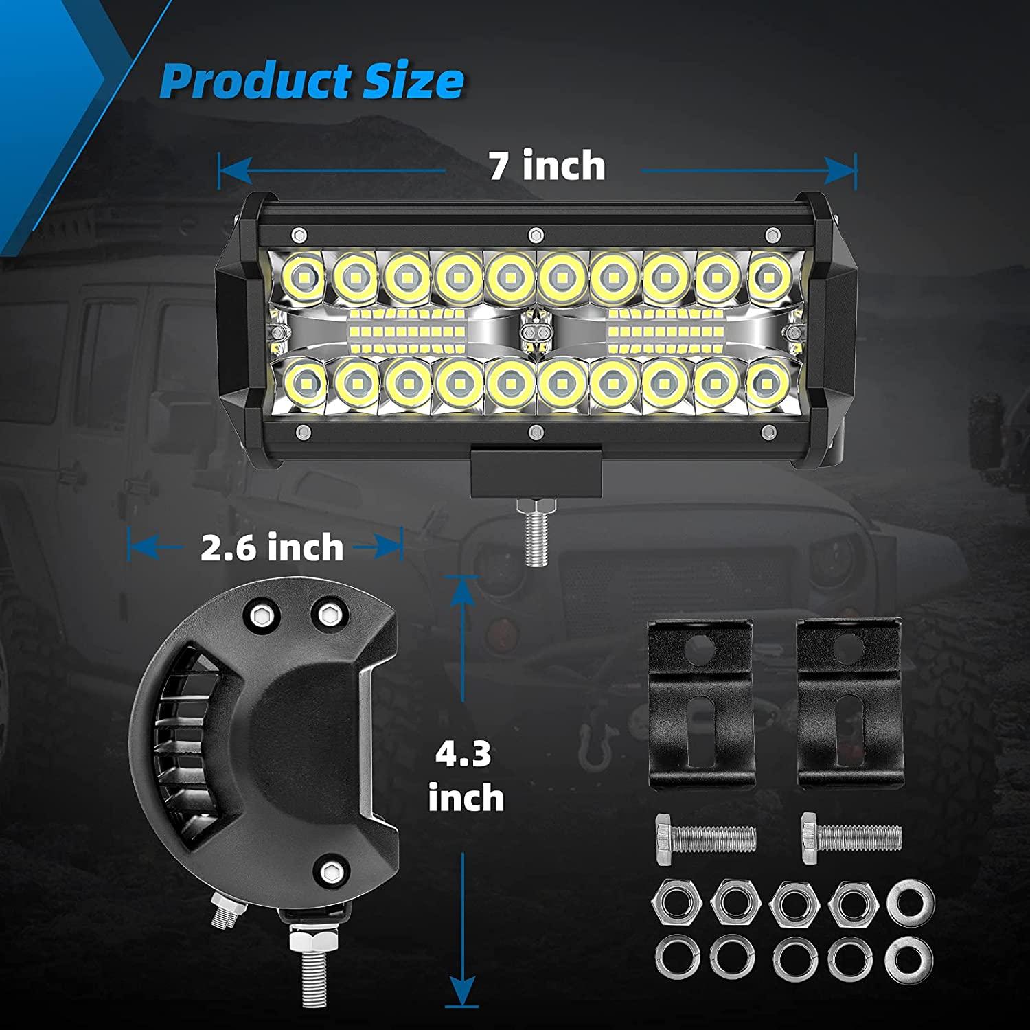 2PCS 7 Inch 240W 24000LM LED Light Bar - High Intensity LED Pods for Off-Road, Truck, Jeep, and More - KinglyDay