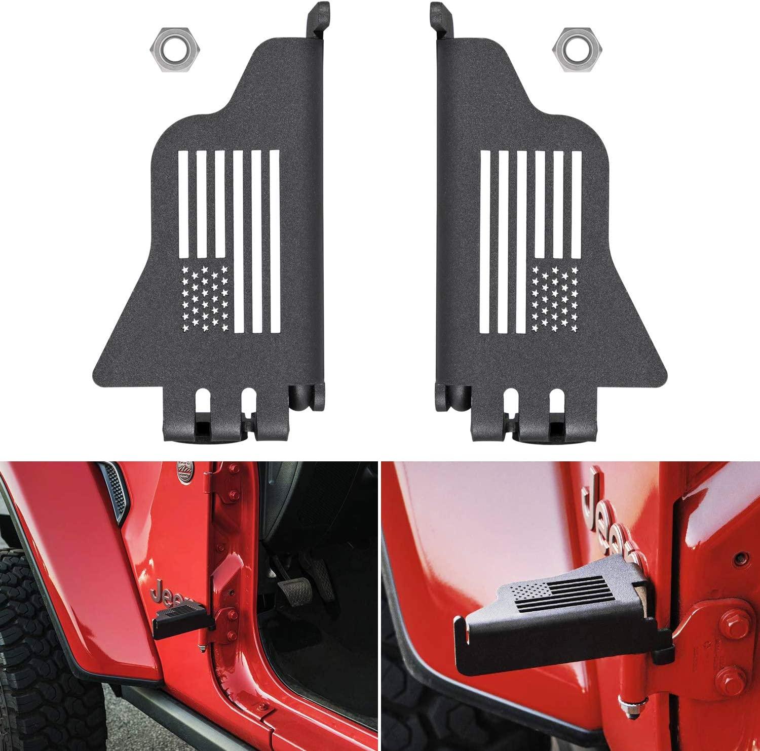 2 Pcs Metal Front Door Foot Pegs Rest Pedals Fit for Jeep Wrangler JK JKU JL JLU 2007-2020 & Jeep Gladiator JT 2021(U.S. Flag Style) - KinglyDay