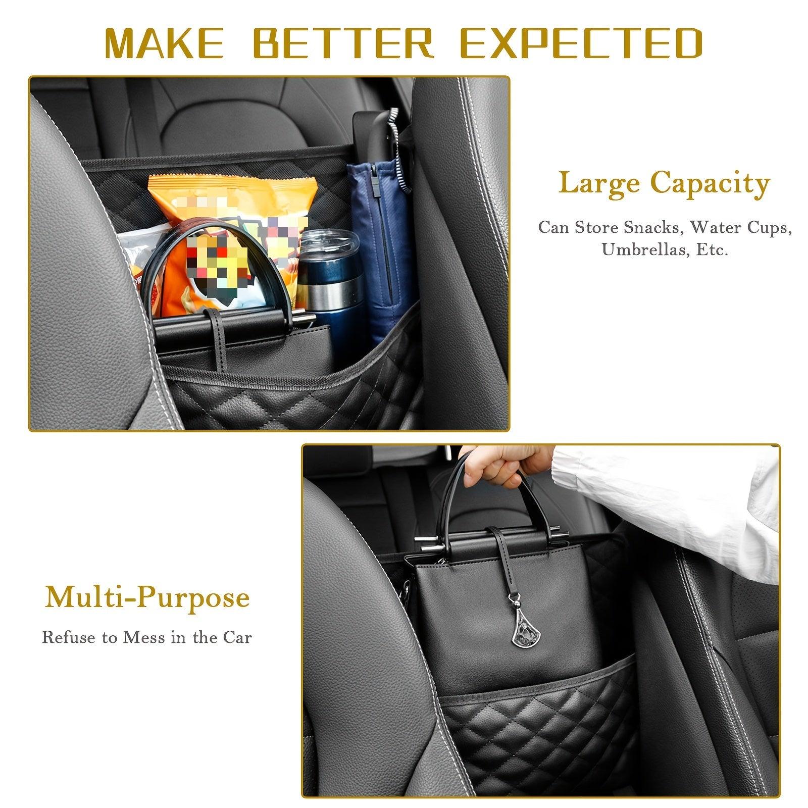 Purse Handbag Holder For Cars Between Seats Auto Storage Accessories For Women Interior Automotive Organizer Net Pocket With An Extra Rear Pocket - KinglyDay