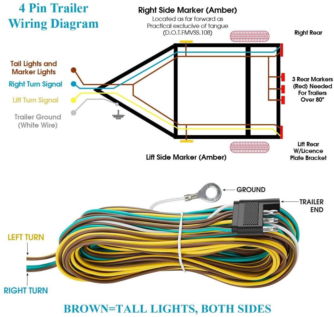 25ft & 4ft Wishbond Trailer Light Kit 4 Wire Plug Connector for Utility Boat Trailer Lights Kits - KinglyDay