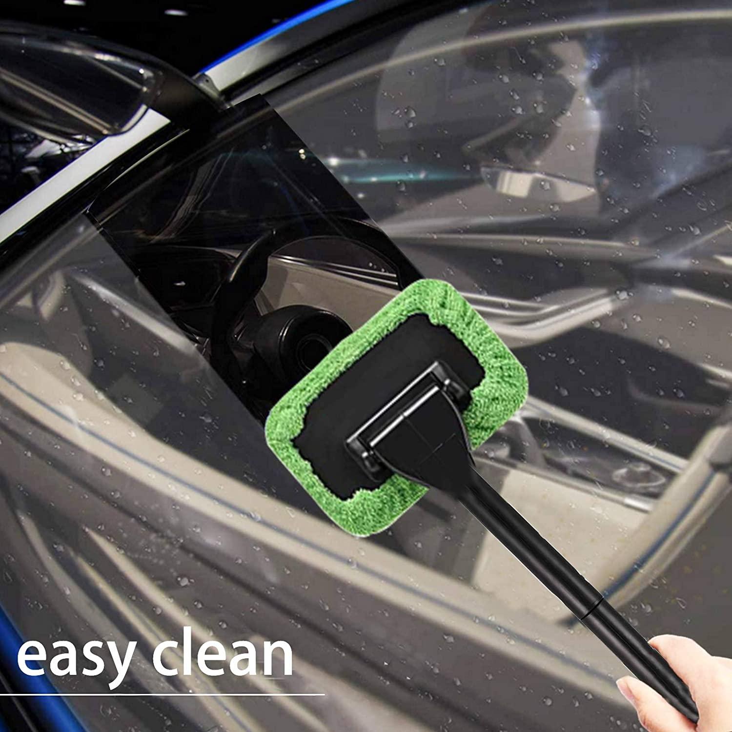 Car Window Cleaner Inside Windshield Brush Tool , Detachable Handle Pivoting Washable Microfiber Cloths Pads ,with Vent Cleaning Brush and Spray - KinglyDay