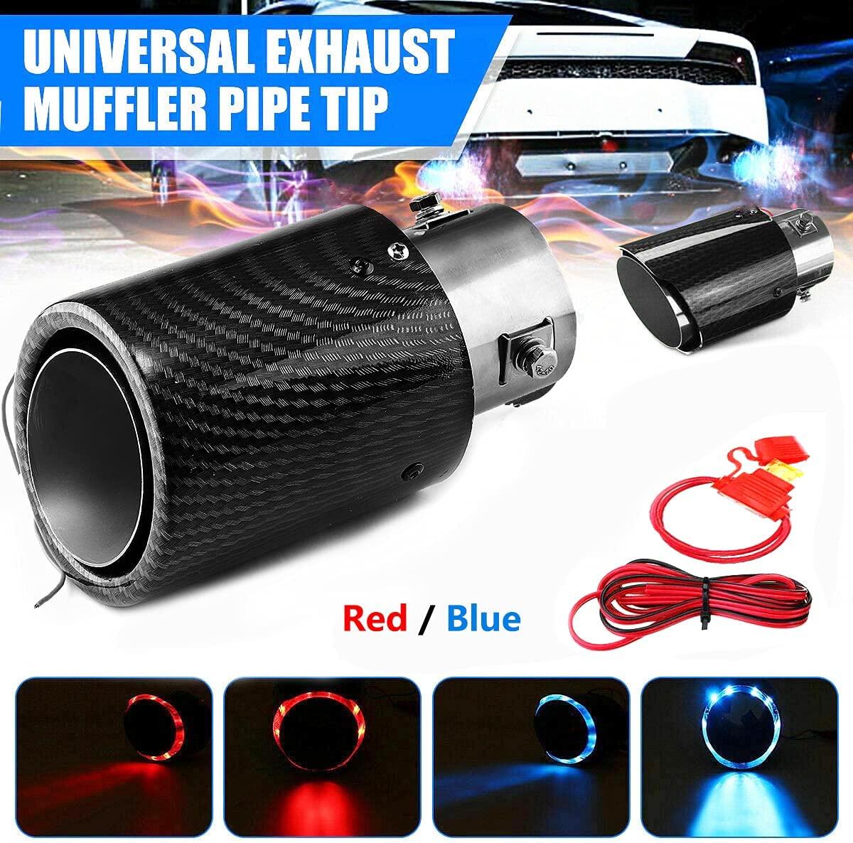 Kinglyday Red Flame Led Exhaust Muffler Tip Carbon Fiber Racing Automobile Car Tail Pipe Light 2.5 Inch Inlet 4 Inch Outlet - KinglyDay