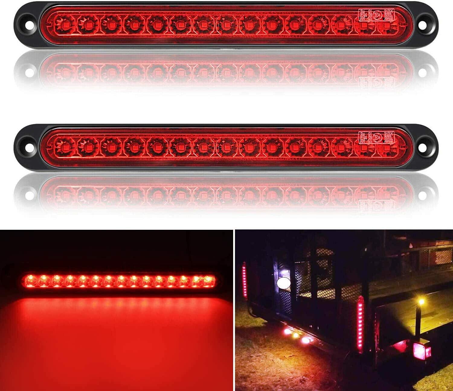 2 Pack 10" 15 LED Trailer Brake Tail Light Bar Stop Turn Tail Lights Assembly Identification Clearance Strip Red Light Waterproof for Truck RV UTV ATV Duty Marine Boats Trucks Pickups - KinglyDay