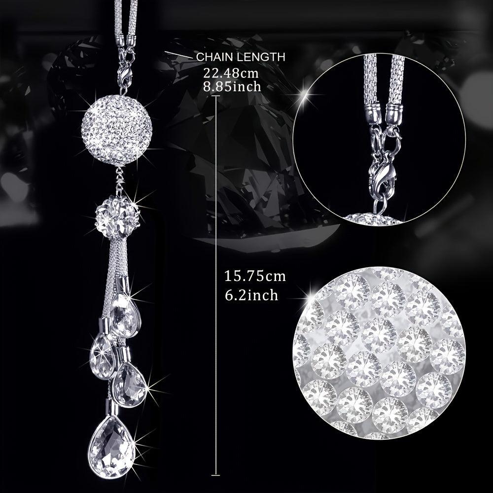 Bling Crystal Ball Car Rear View Mirror Pendant, Rhinestone Hanging Car Ornament, Bling Crystal Sun Catcher Ball Car Decor Accessories For Women - KinglyDay