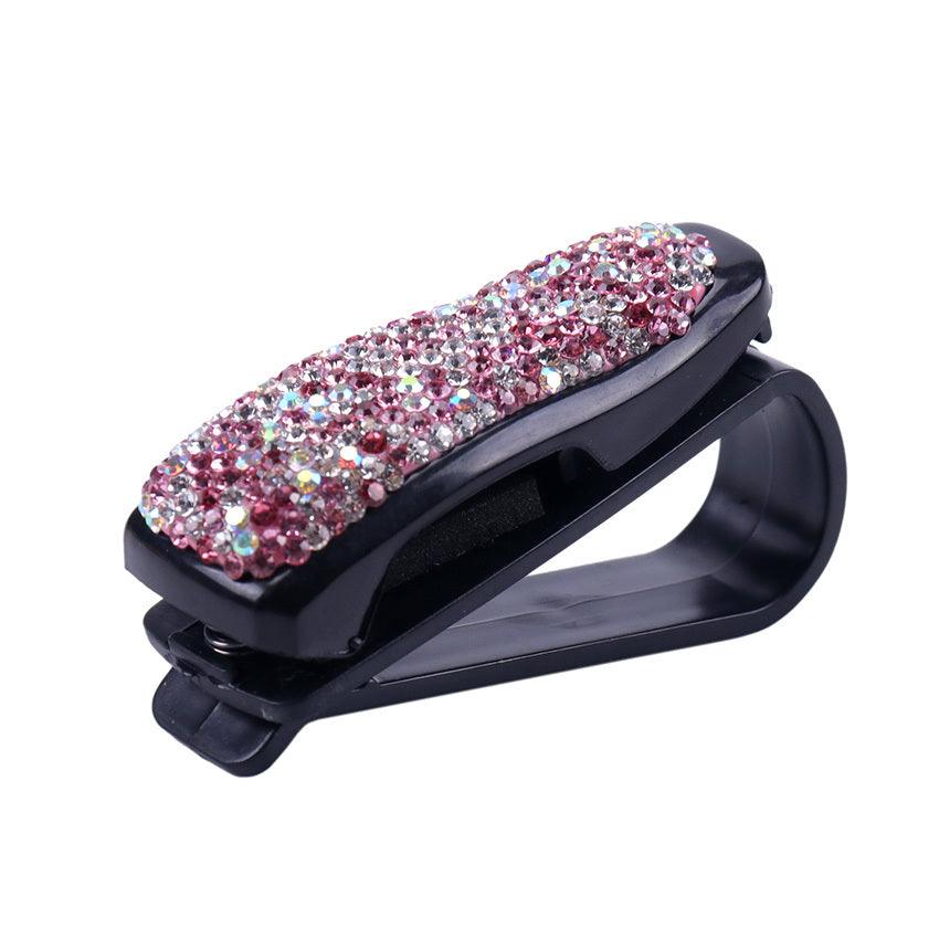 Rhinestone Crystal Glasses Clip Car Sun Visor Glasses Bracket For Woman Glasses Holder Auto Interior Accessories - KinglyDay