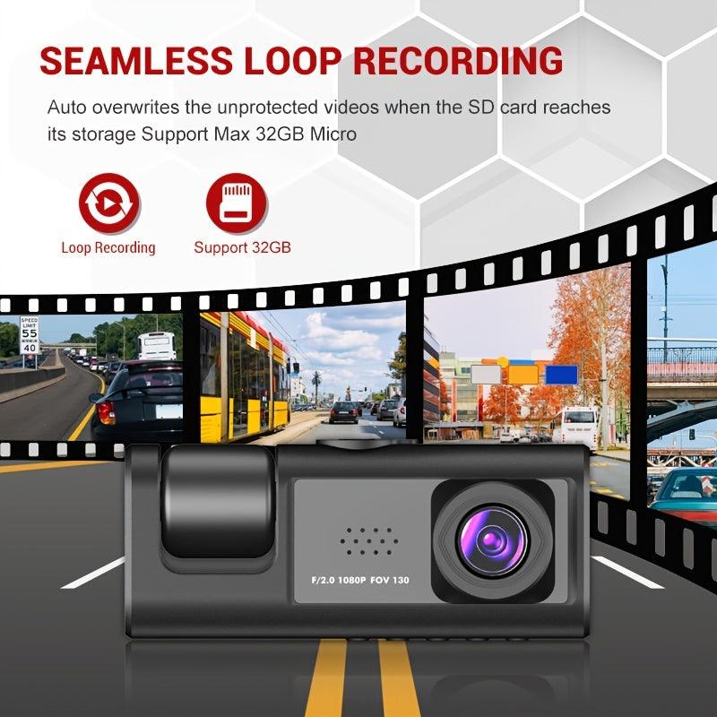 3 Channel Dash Cam Front And Rear Inside, 1080P Dash IR Night Vision, Loop Recording Car DVR Camera With 2 Inch IPS Screen 3 Cameras Car Dashcam - KinglyDay