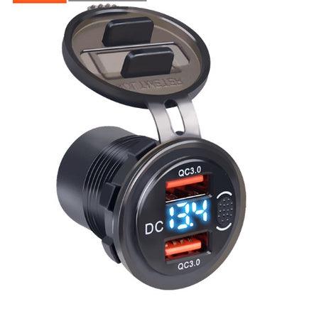 Quick Charge QC 3.0 36W Car Waterproof Dual USB Charger Socket With Switch Voltmeter For 12V/24 Motorcycle ATV Boat Truck - KinglyDay