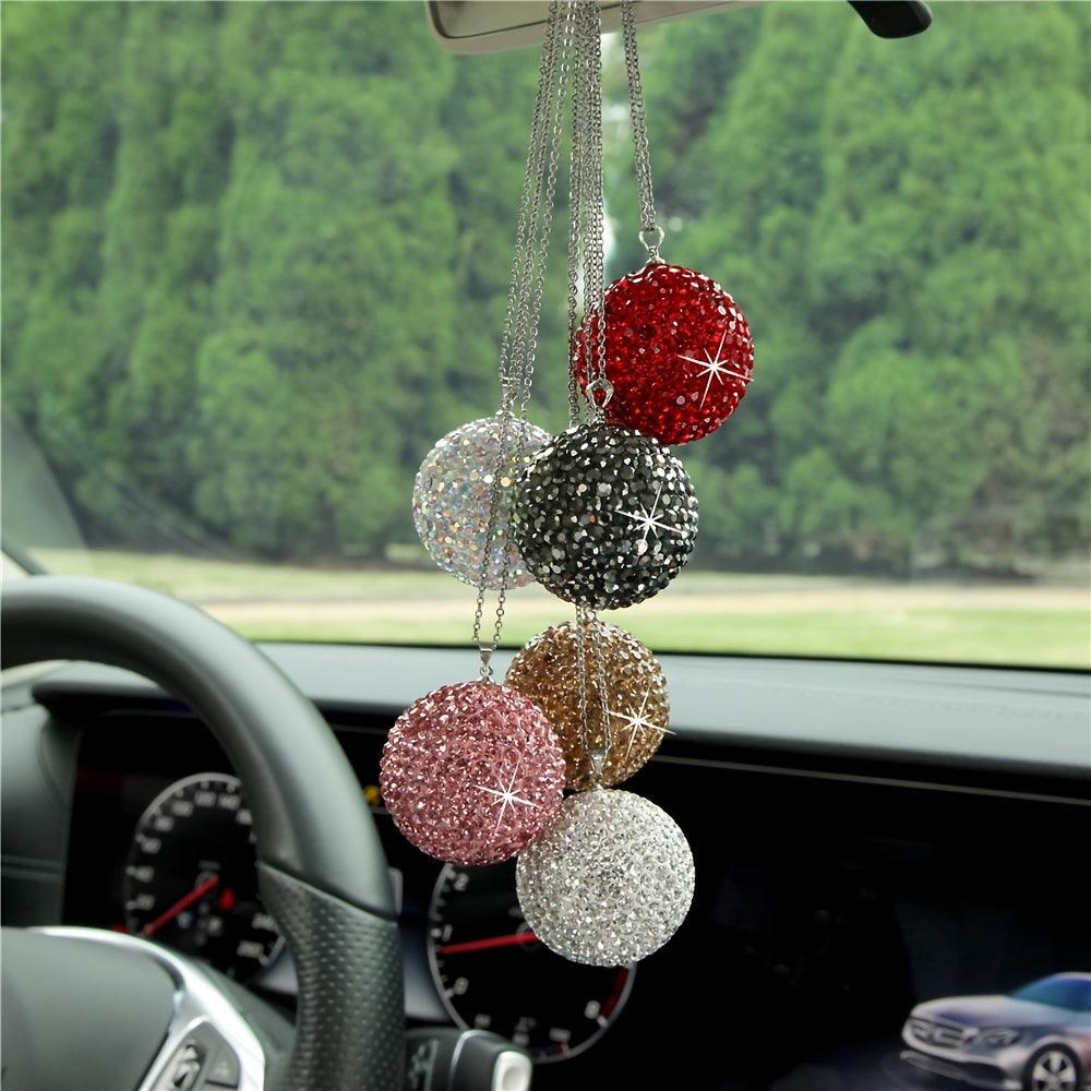 Bling Crystal Ball Car Rear View Mirror Pendant, Rhinestone Hanging Car Ornament, Bling Crystal Sun Catcher Ball Car Decor Accessories For Women - KinglyDay