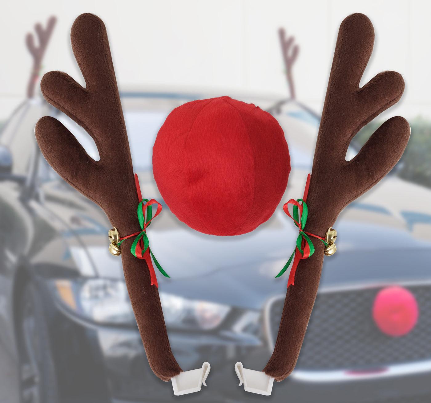 Kinglyday Car Reindeer Antlers Rudolph Red Nose Universal Fit Christmas Holiday - KinglyDay