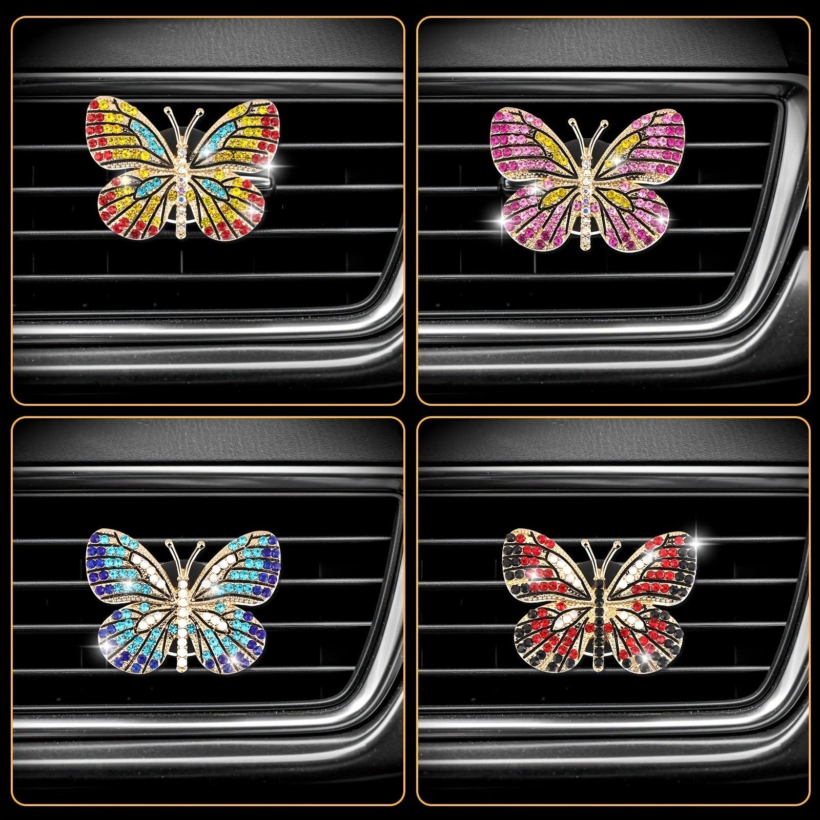 Butterfly Car Clip, Cute Butterfly Car Aromatherapy Air Vent Clip Rhinestone Car Accessories, Car Interior Decoration Pendant For Women - KinglyDay