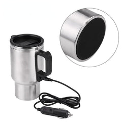 Vehicle Heating Cup 500ML 12V Car Vehicle Heating Stainless Steel Water Cup Kettle Coffee Heated Mug Stainless Steel Accessories - KinglyDay