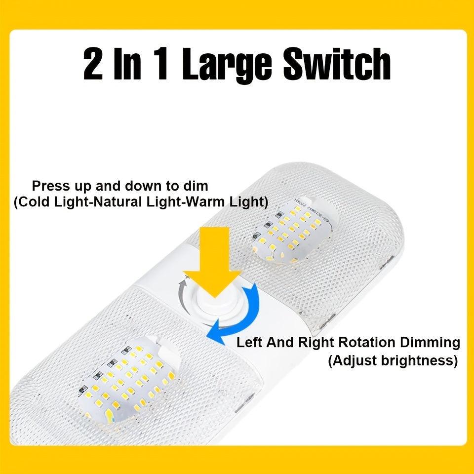 2Pcs RV Lights, Interior 1700LM 3 Color TEM Warm Cool Natural White Camper Lights Dimmable 12v-24v Led Lights Fixture Ceiling Dome Light Switch For RV - KinglyDay