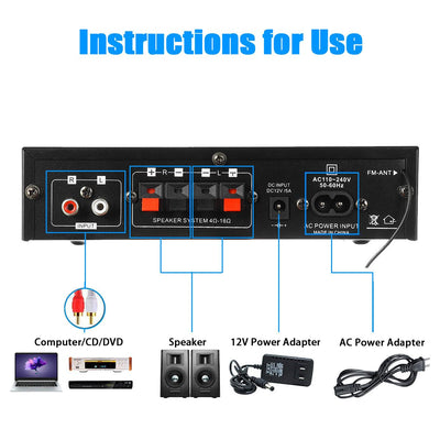 800W Hifi Stereo Bluetooth Amplifier for Home & Car with Remote & LCD Display - KinglyDay