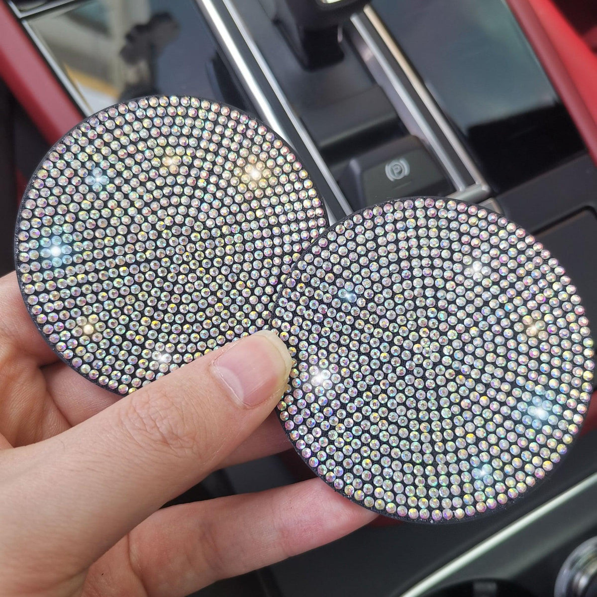 2PCS Multi-functional ArtifDiamond Car Coasters Water Cup Slots Non-slip Pads Silicone Pads Cup Holder Pads Car Gadgets Glitter Car Accessories Women - KinglyDay