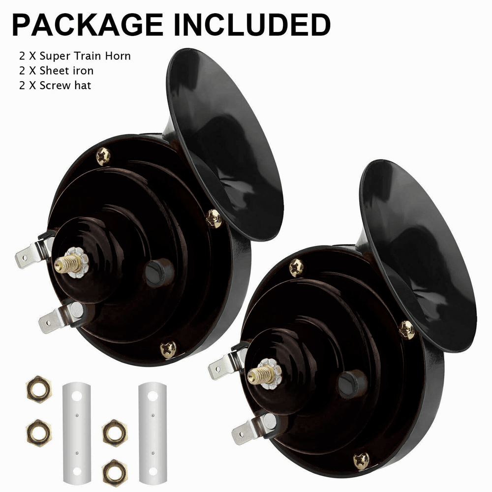 1 Pair 300DB Super Loud Train Horn for Truck Train Boat Car Air Electric Snail Single Horn Black - KinglyDay