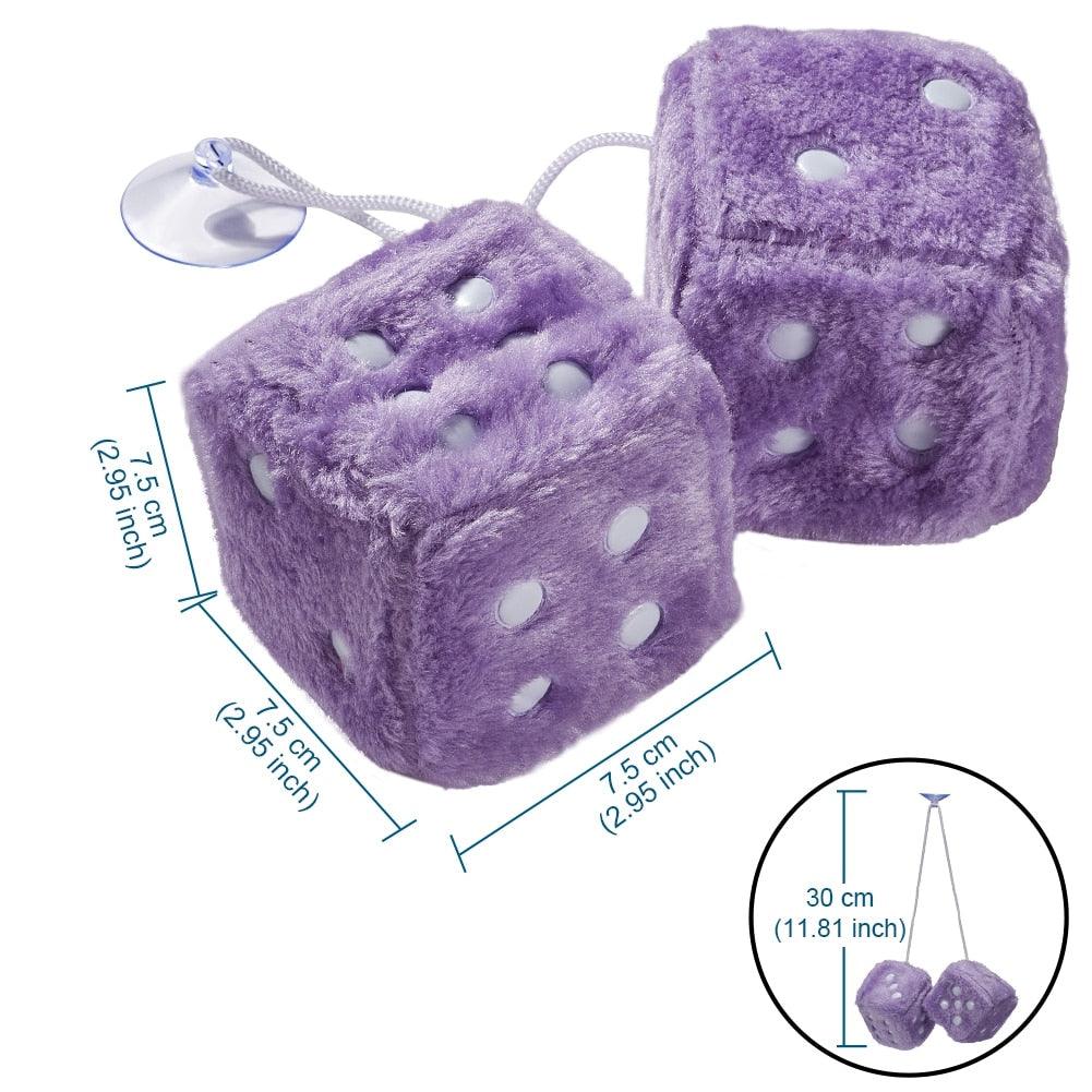Auto Pendants Fuzzy Plush Dice Dots Rear View Mirror Hanger Cube Decoration Car Styling Accessories Ornament 1 Pair - KinglyDay