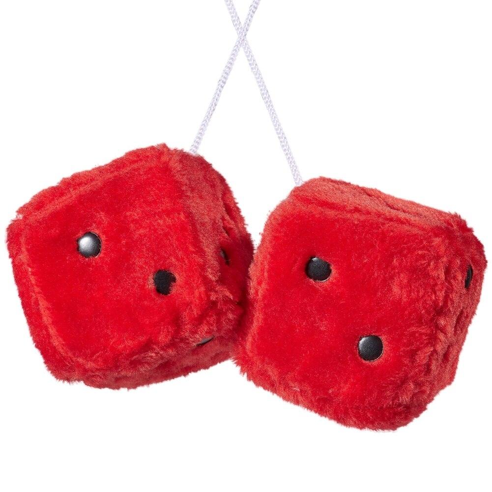 Auto Pendants Fuzzy Plush Dice Dots Rear View Mirror Hanger Cube Decoration Car Styling Accessories Ornament 1 Pair - KinglyDay