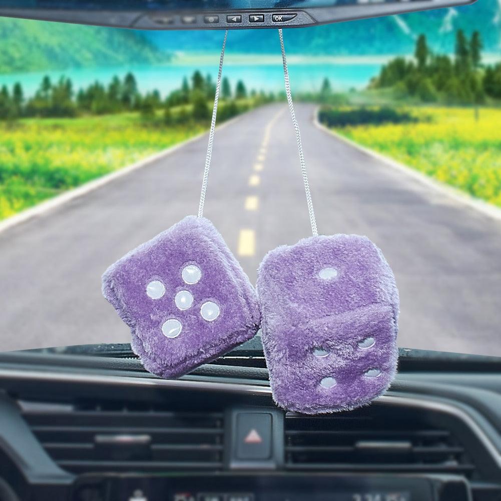 Auto Pendants Fuzzy Plush Dice Dots Rear View Mirror Hanger Cube Decoration Car Styling Accessories Ornament 1 Pair - KinglyDay