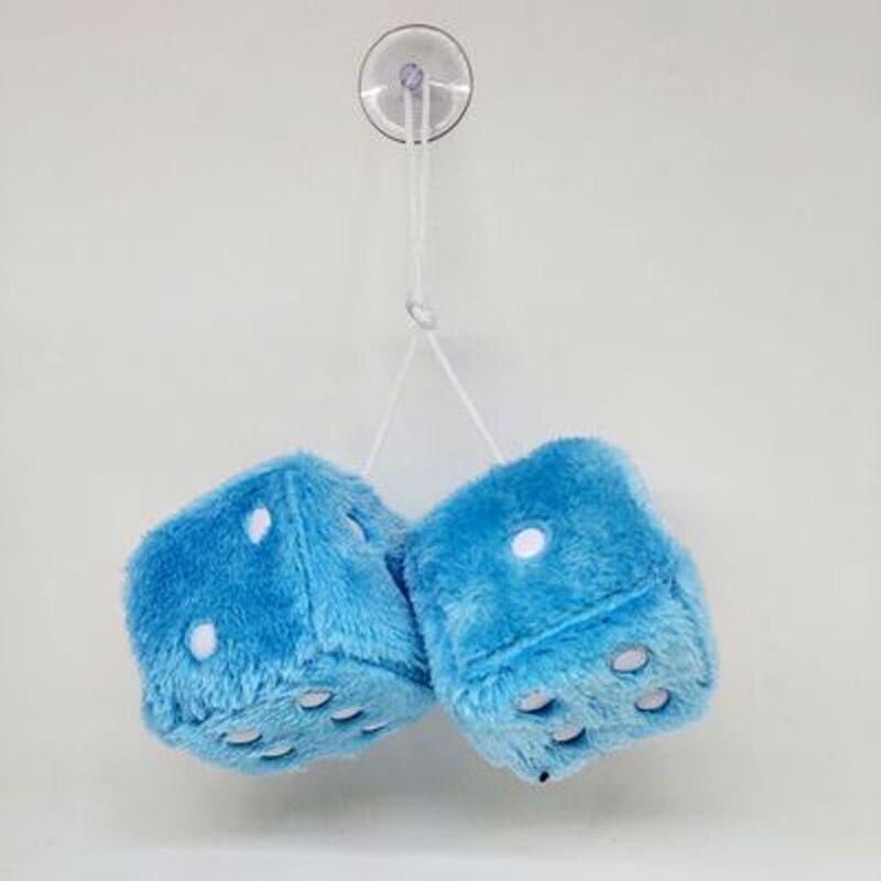 Auto Pendants Fuzzy Plush Dice Dots Rear View Mirror Hanger Cube Decoration Car Styling Accessories Ornament 1 Pair - KinglyDay