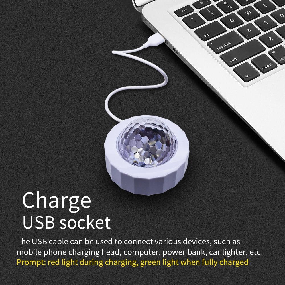 Car Atmosphere Light USB Charging Voice Controlled LED Stage Decoration Light Disco Magic Ball Christmas Music Rhythm Light - KinglyDay