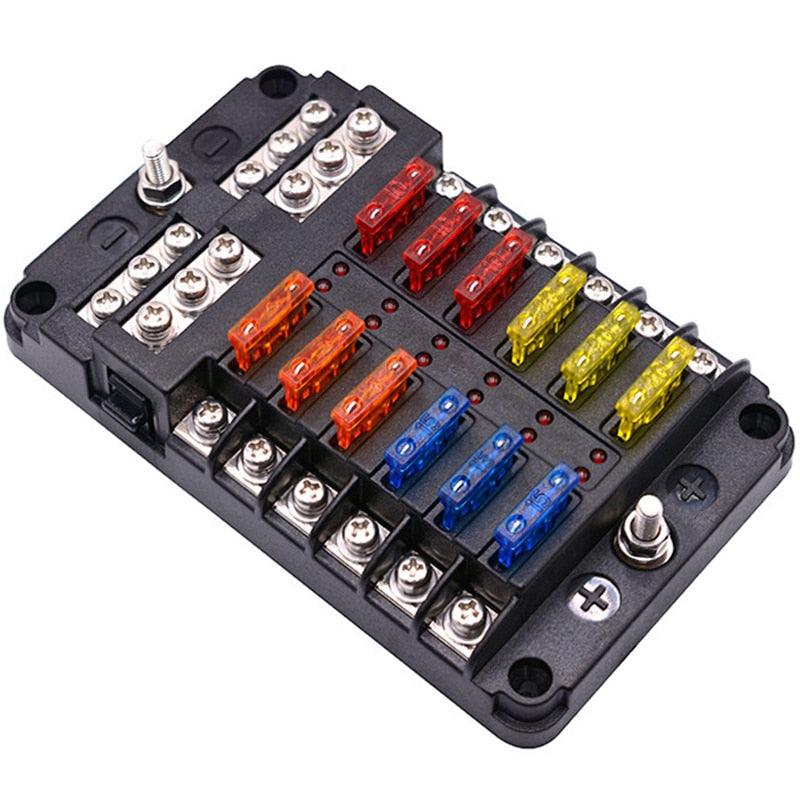 Car Boat Fuse Box Holder With 6 Ways 12 Ways Blade Fuse Holder Block & Warning Indicator 12V 36V Power Distribution Panel Board - KinglyDay